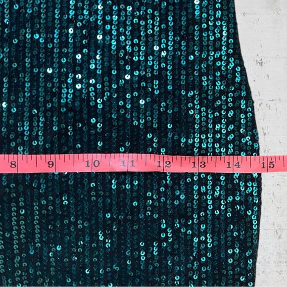 Lucy In The Sky Square Neck Dress in Green Sequins Size M HoCo Evening Party - Picture 10 of 13